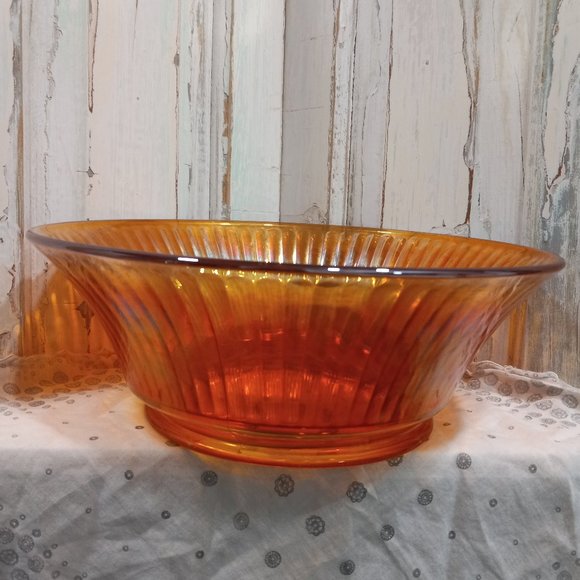 Large Vintage Iridescent Marigold Carnival Glass Bowl - Picture 5 of 6